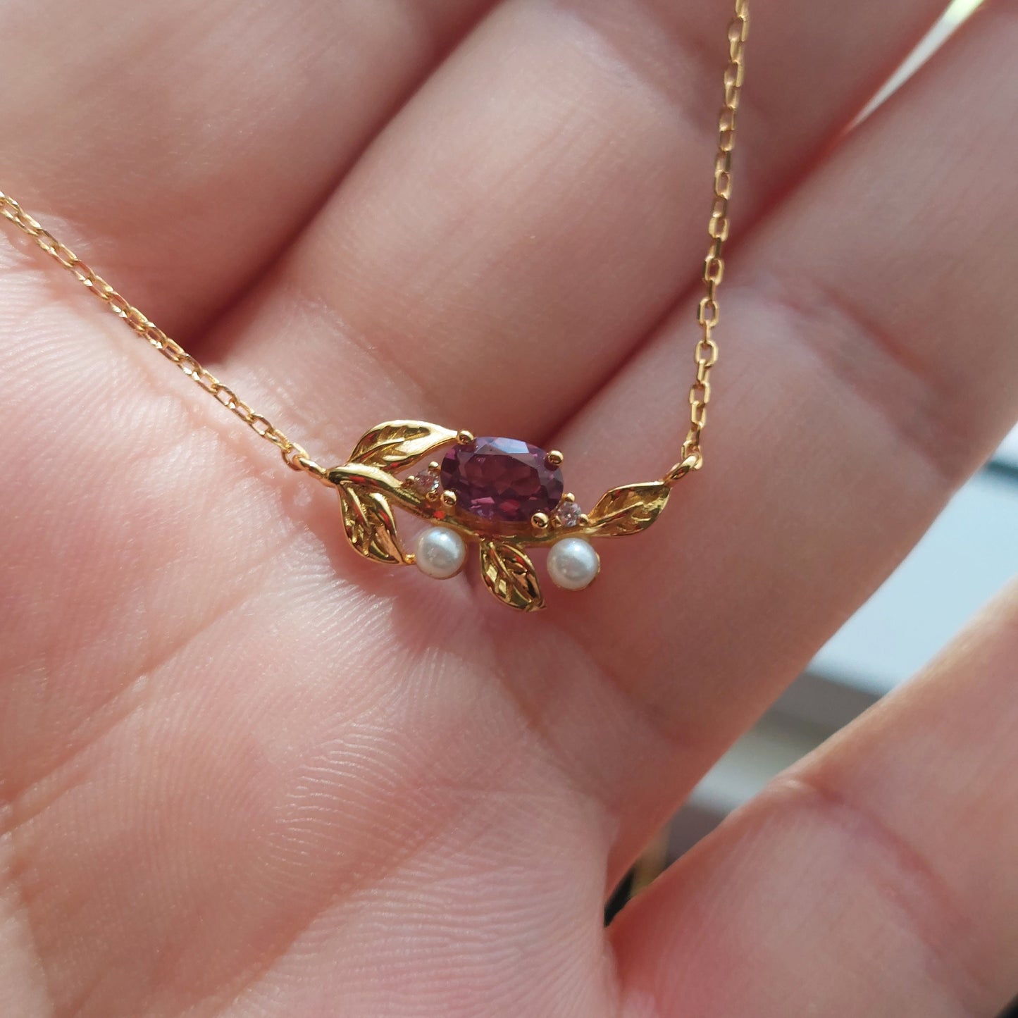 18K gold filled 925 sterling silver natural garnet and pearls pendant