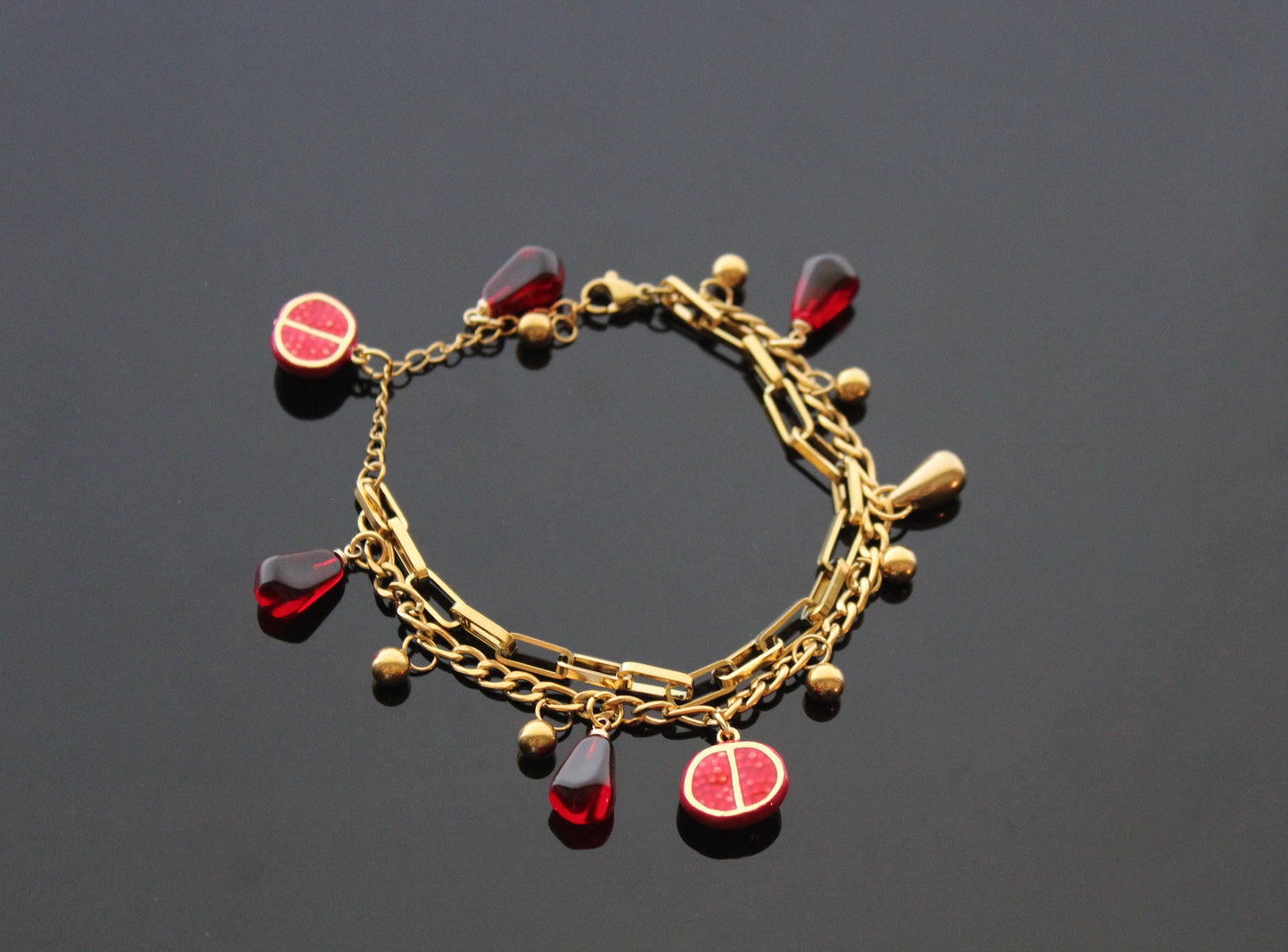 18K gold plated handmade stainless still pomegranate non tarnish jewelry set