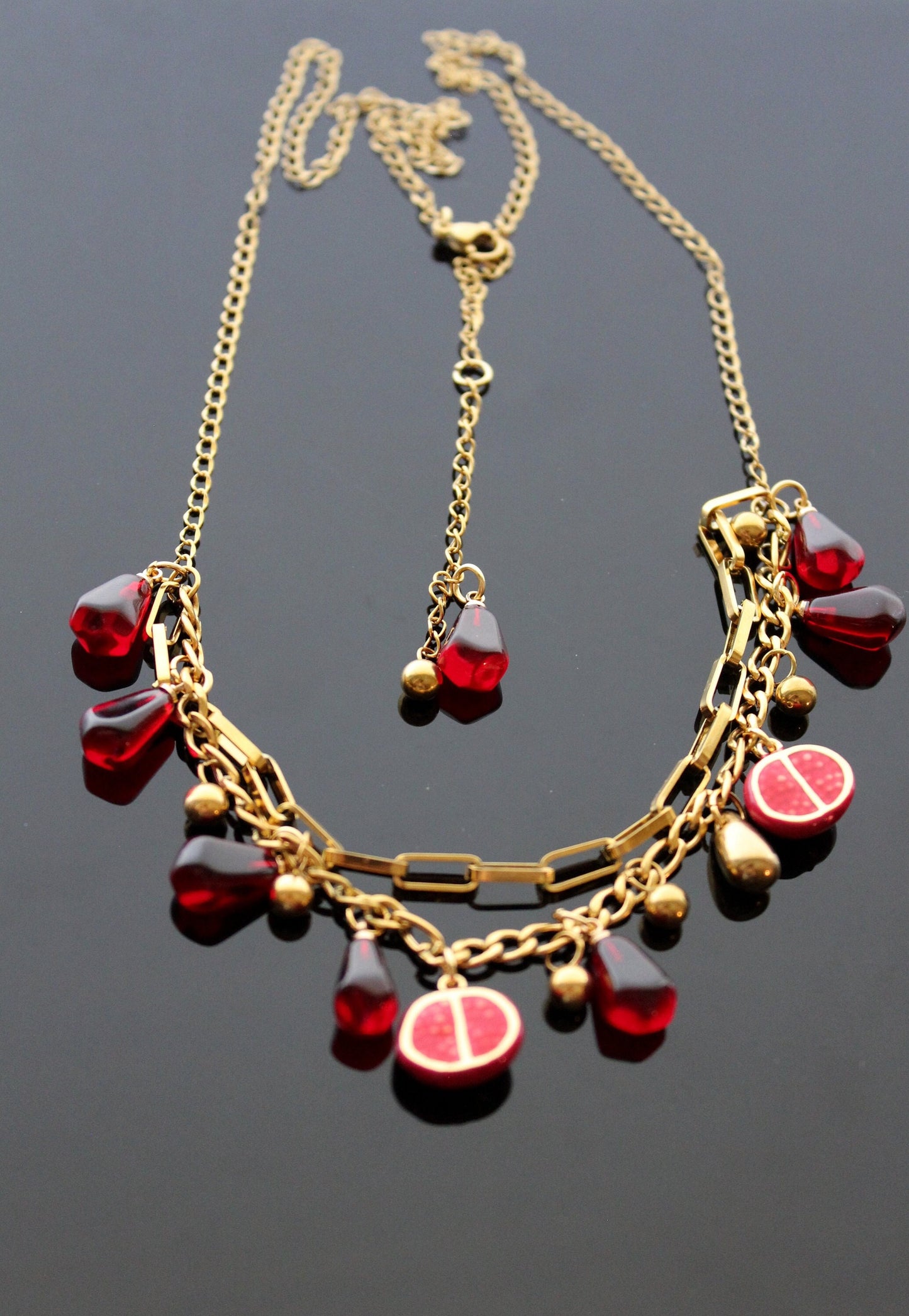 18K gold plated handmade stainless still pomegranate non tarnish jewelry set