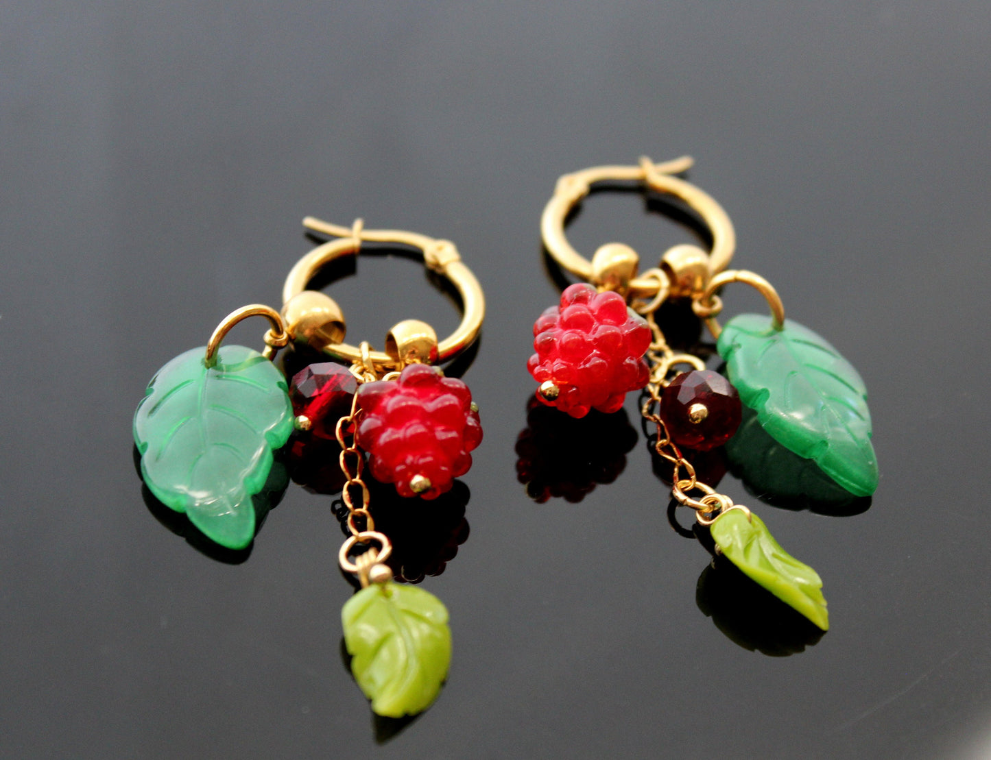 Handmade glazed glass raspberry jewelry set