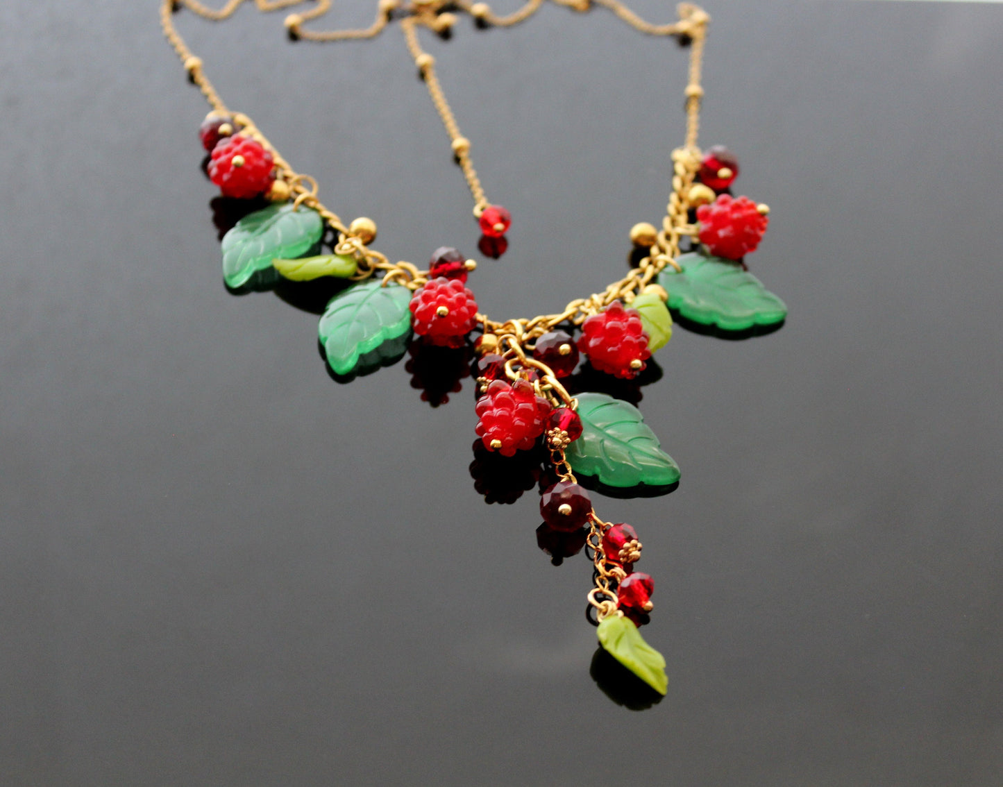 Handmade glazed glass raspberry jewelry set