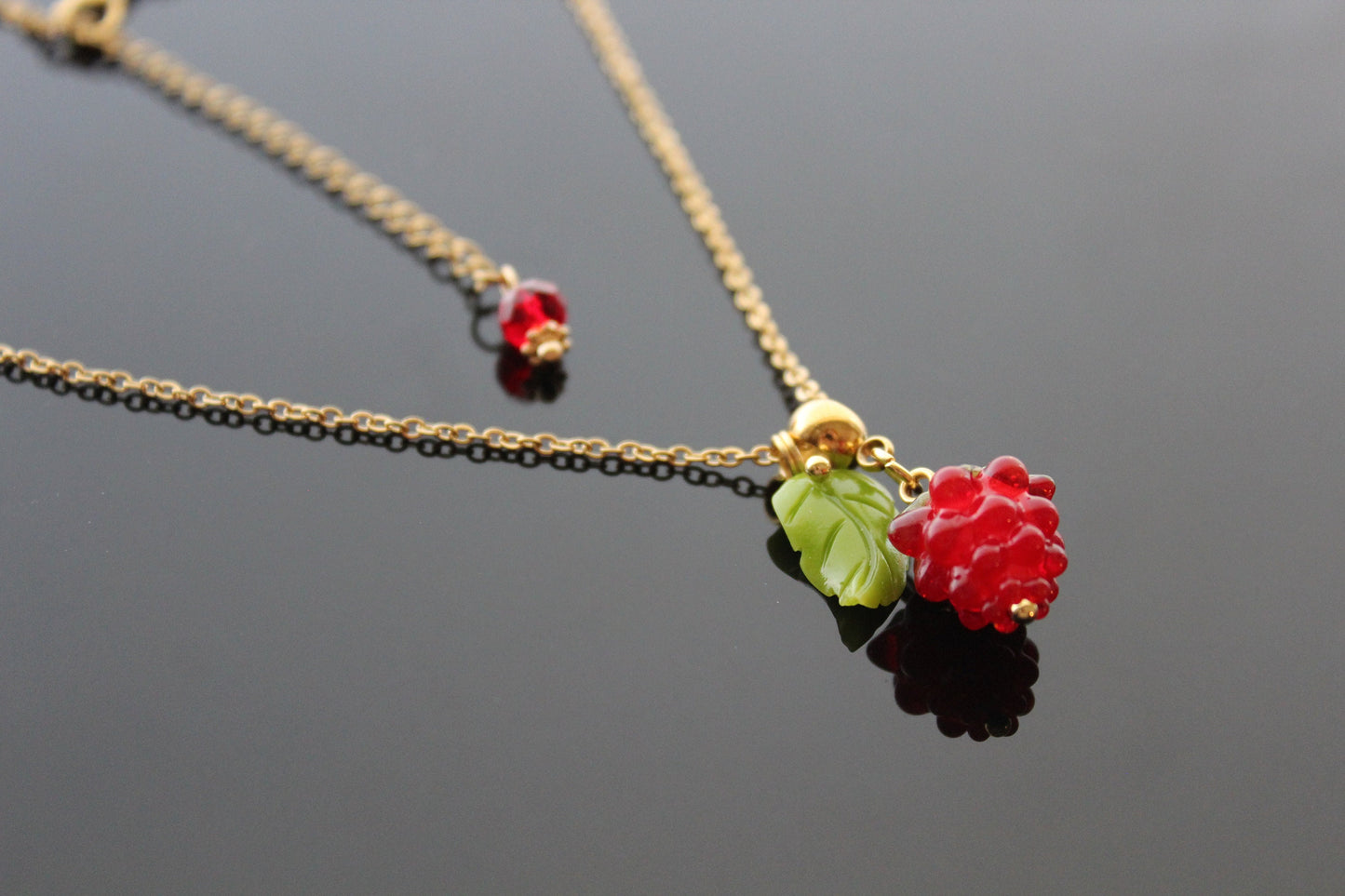 Handmade glazed glass raspberry jewelry set