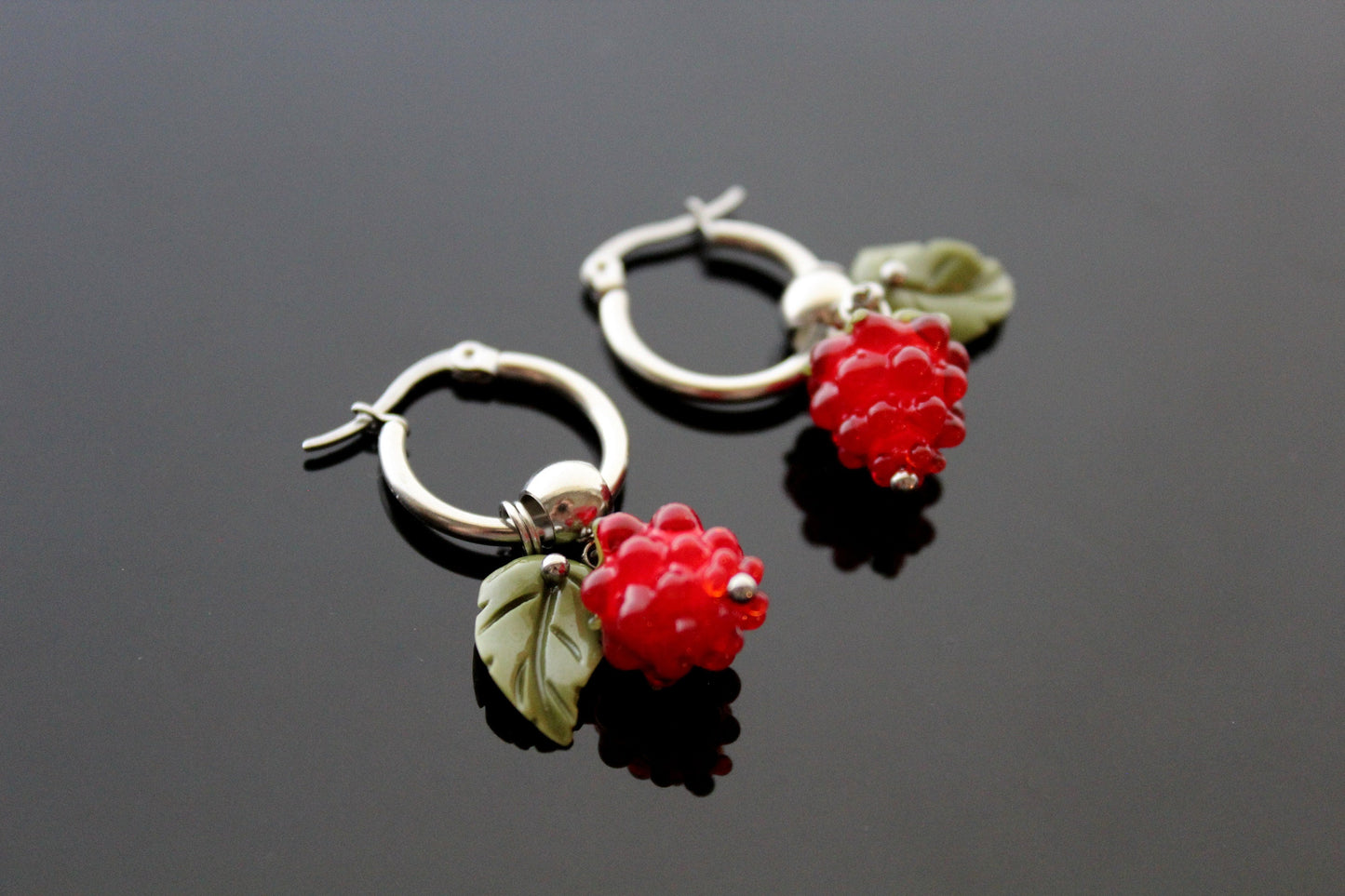 Handmade glazed glass raspberry jewelry set