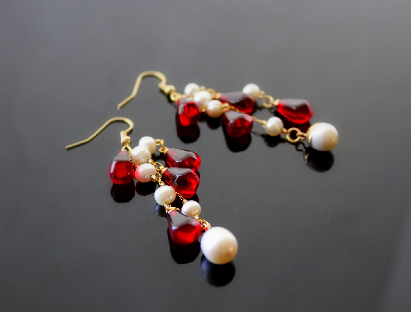 Handmade pomegranate seeds and natural pearl set 18K gold plated stainless steel