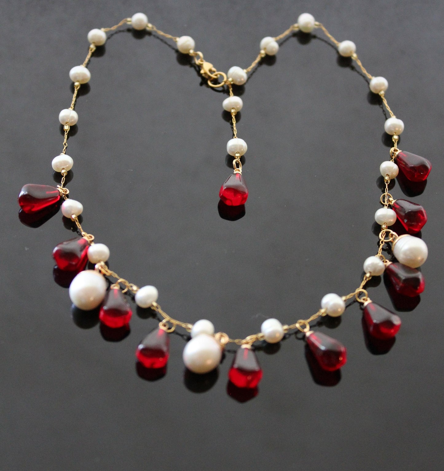 Handmade pomegranate seeds and natural pearl set 18K gold plated stainless steel