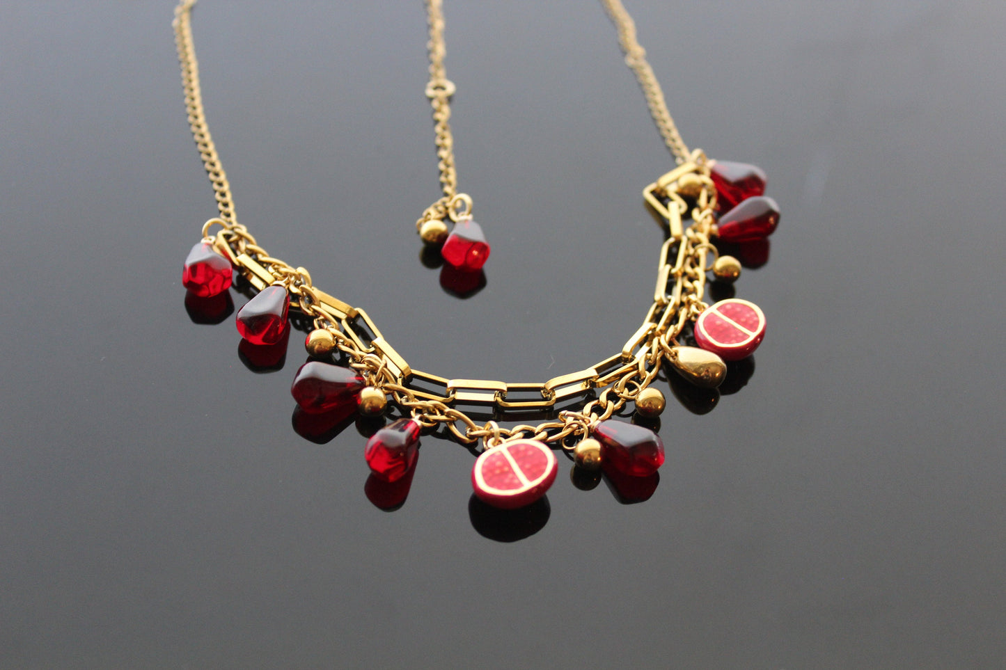 18K gold plated handmade stainless still pomegranate non tarnish jewelry set