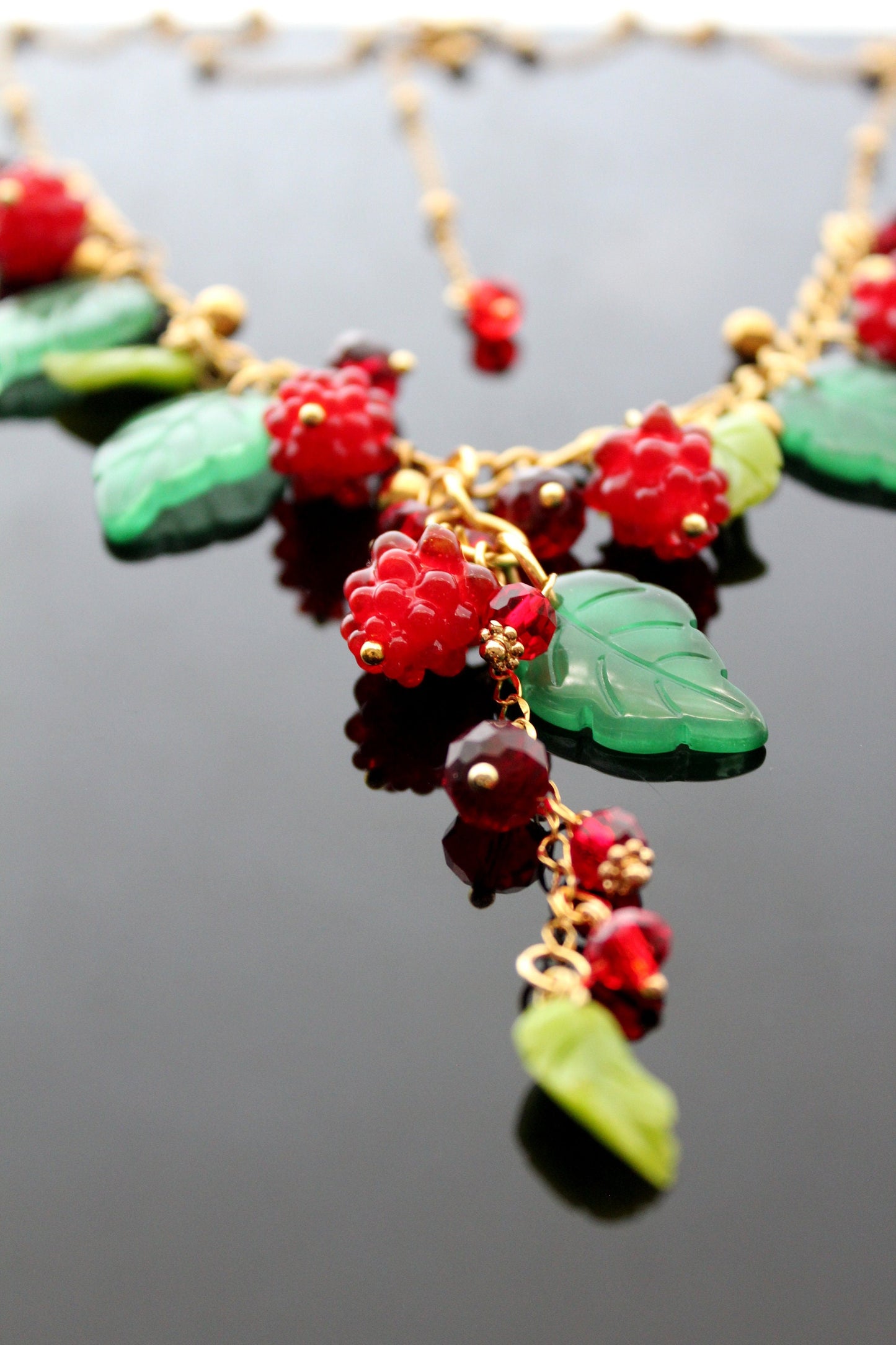Handmade glazed glass raspberry jewelry set