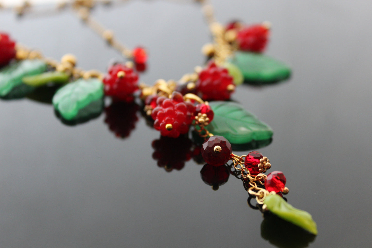 Handmade glazed glass raspberry jewelry set