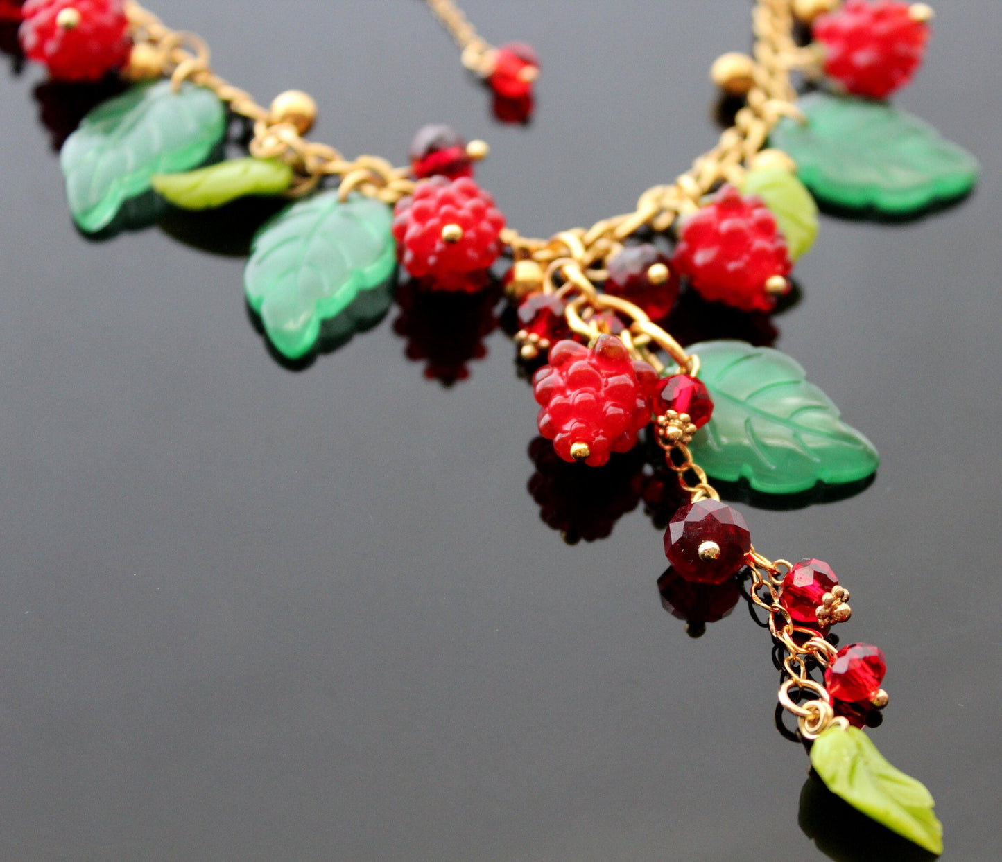 Handmade glazed glass raspberry jewelry set