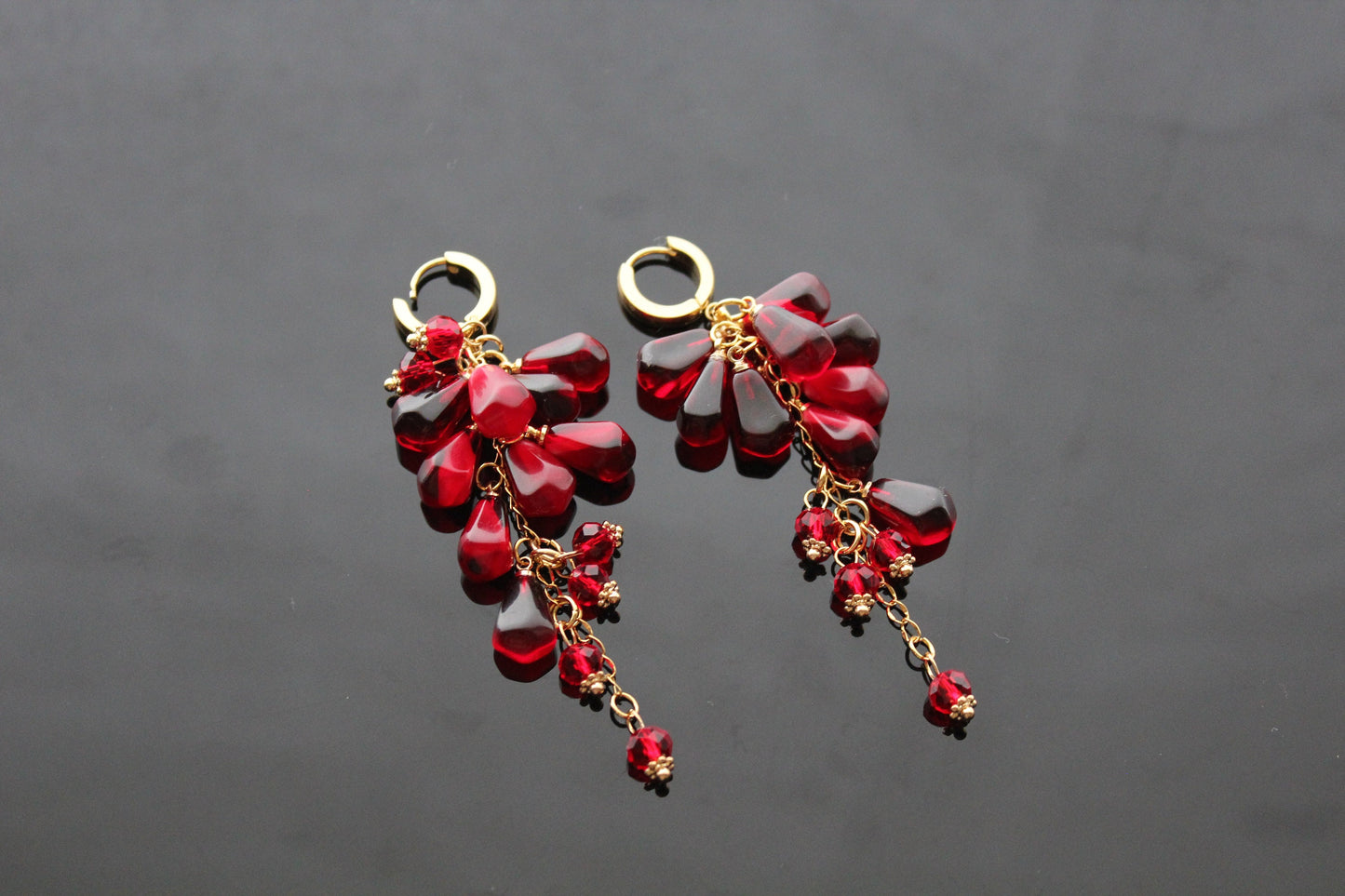 Handmade pomegranate seeds 18K gold plated stainless steel jewelry set with resin charms. Glass set only custom order.