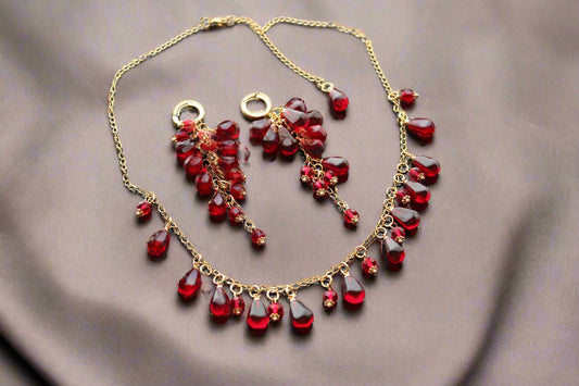 Handmade pomegranate seeds 18K gold plated stainless steel jewelry set with resin charms. Glass set only custom order.