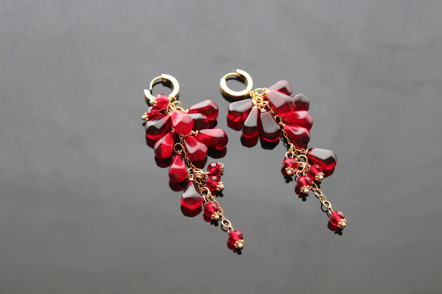 Handmade pomegranate seeds 18K gold plated stainless steel jewelry set with resin charms. Glass set only custom order.
