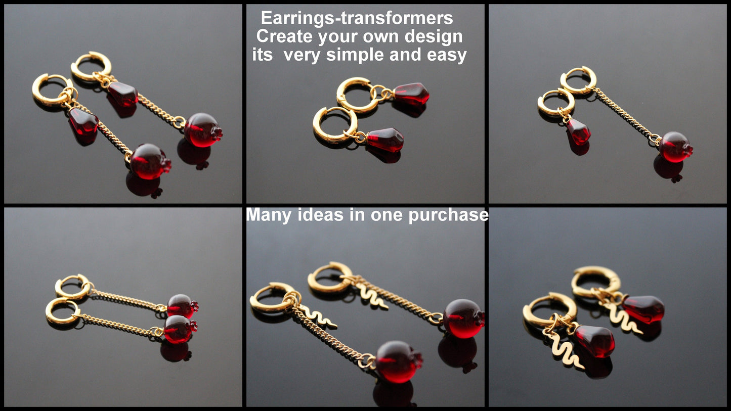 Handmade pomegranate earrings, transformer earrings