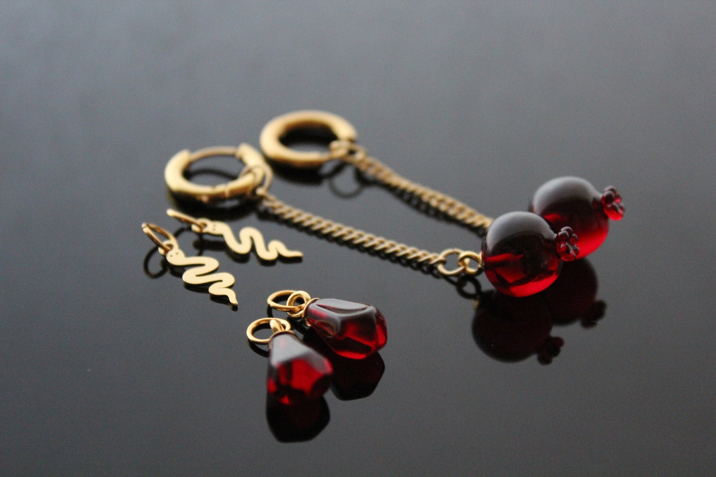 Handmade pomegranate earrings, transformer earrings