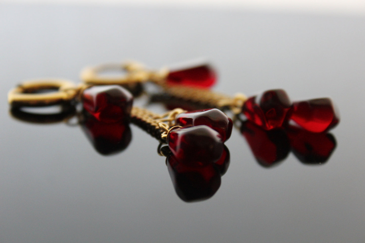 Pomegranate seeds earrings dangle earrings with small hoops