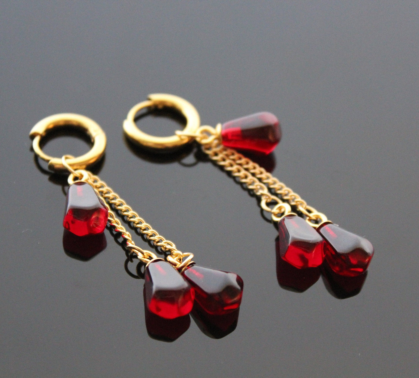 Pomegranate seeds earrings dangle earrings with small hoops