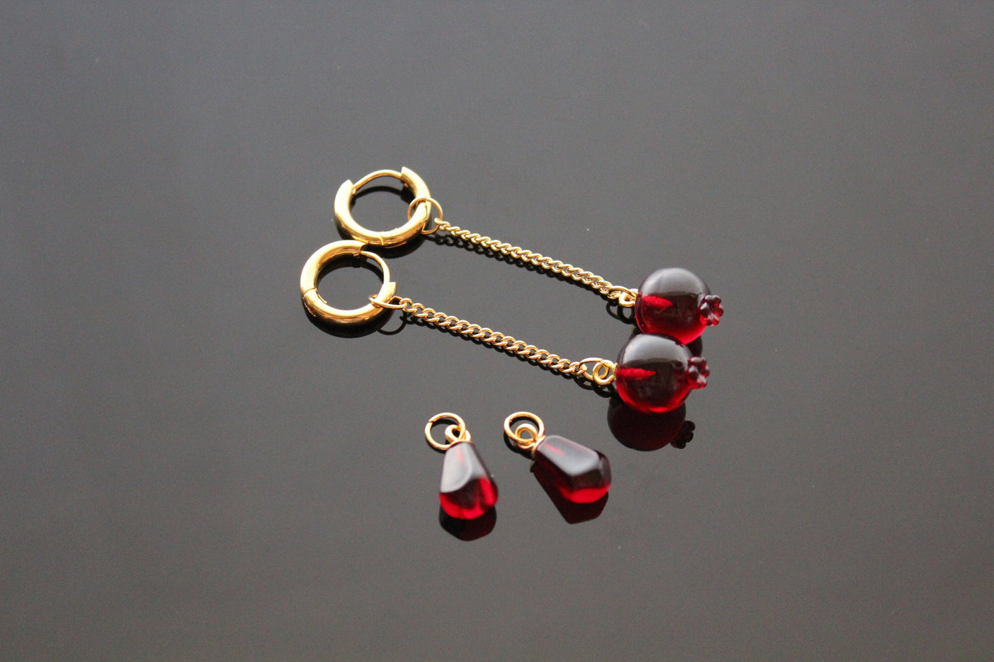 Handmade pomegranate earrings, transformer earrings