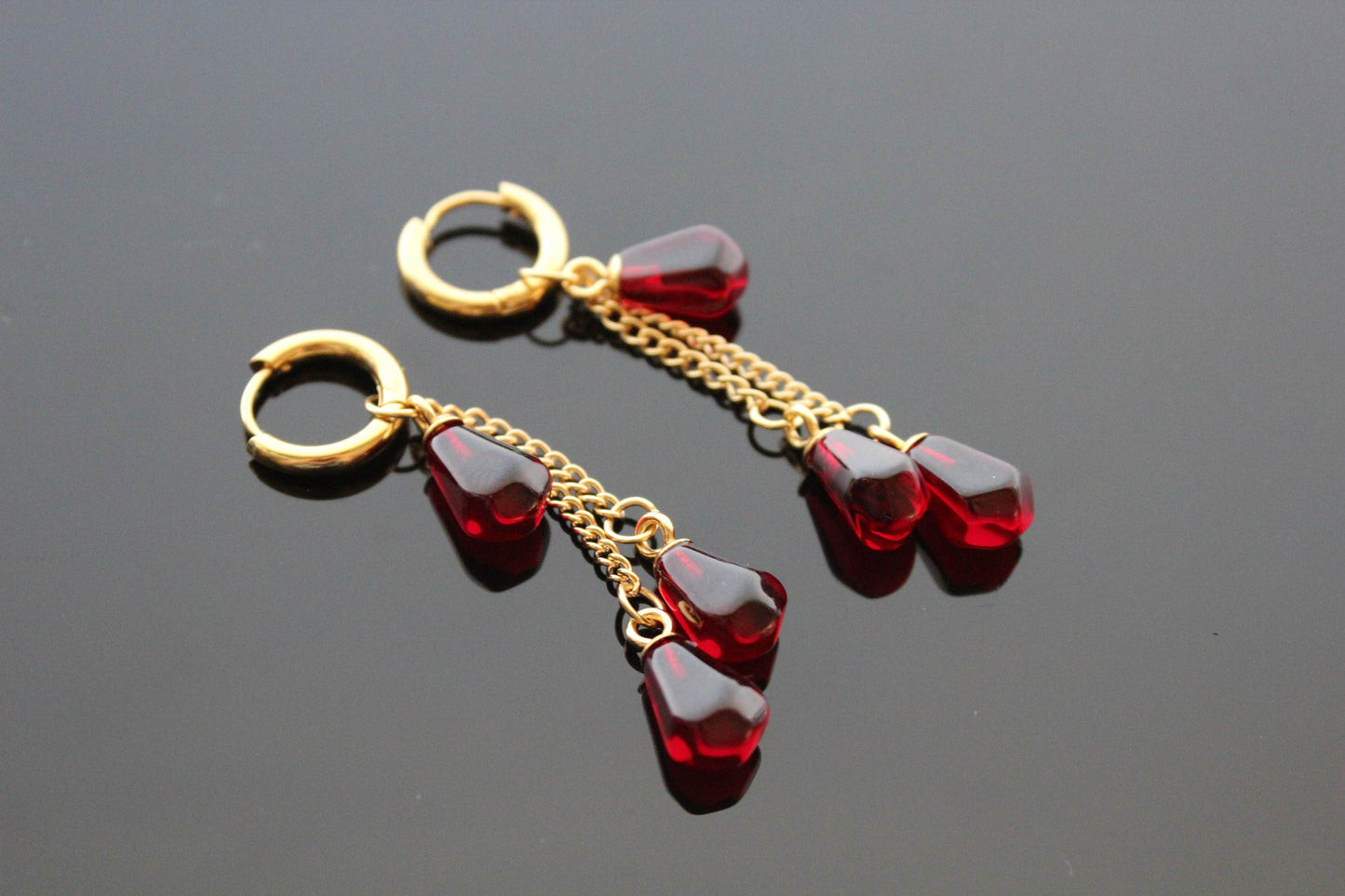 Pomegranate seeds earrings dangle earrings with small hoops