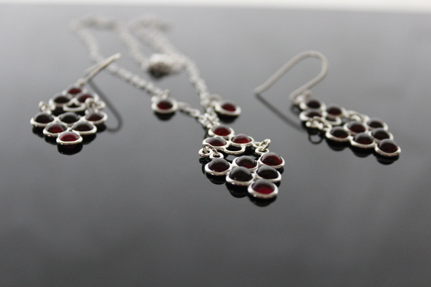 925 Sterling silver grape shape earrings with natural garnet