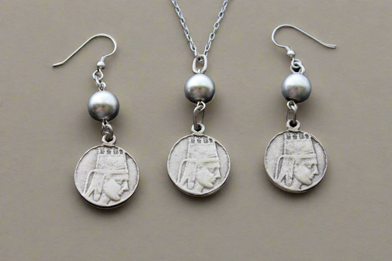 Tigranes the Great coin jewelry with natural silver plated hematite