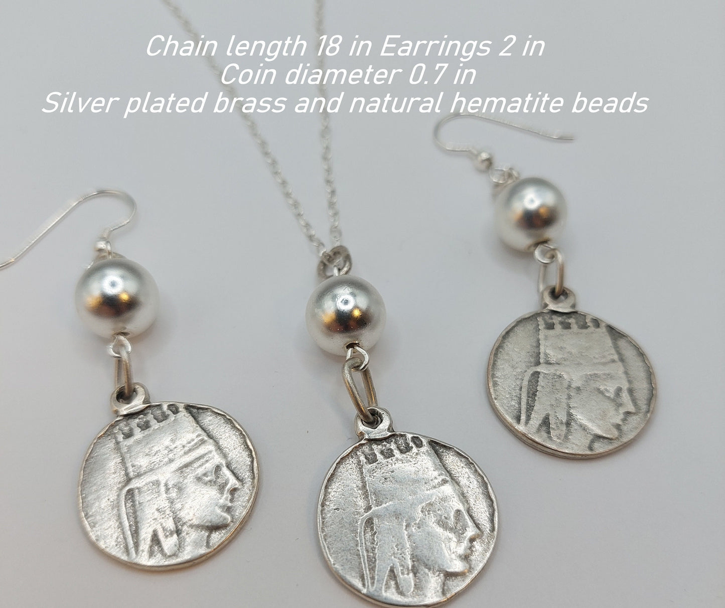 Tigranes the Great coin jewelry with natural silver plated hematite