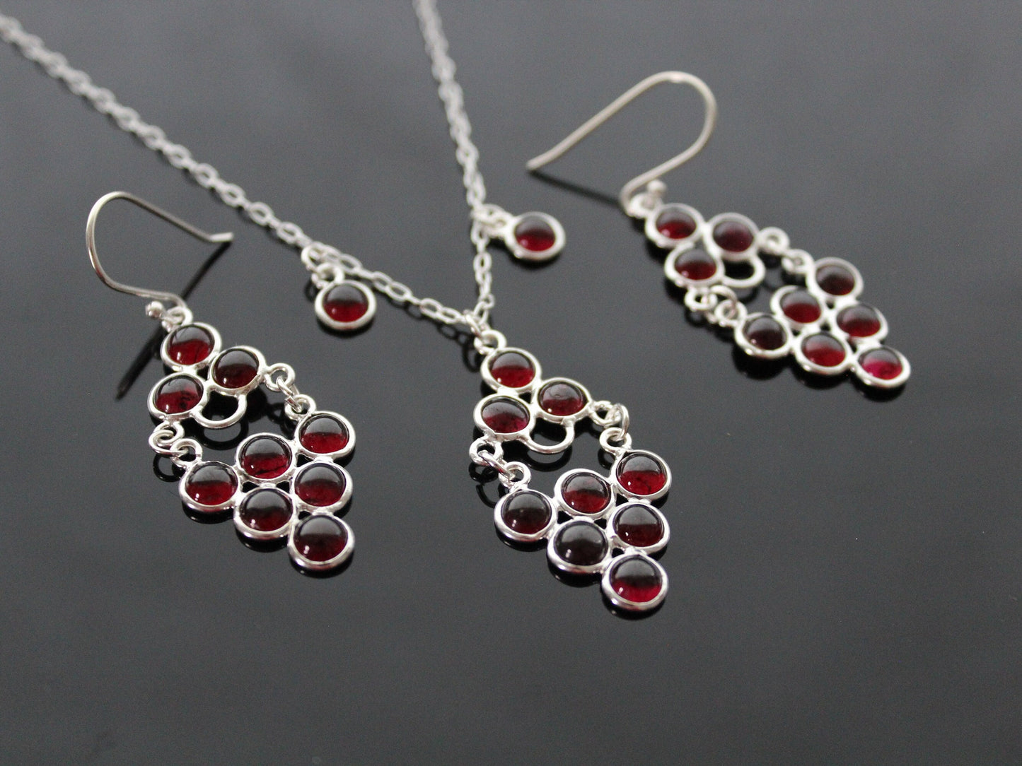 925 Sterling silver grape shape earrings with natural garnet