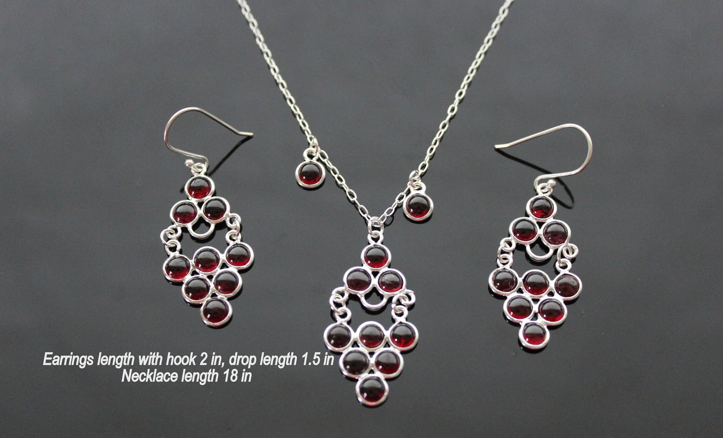 925 Sterling silver grape shape earrings with natural garnet