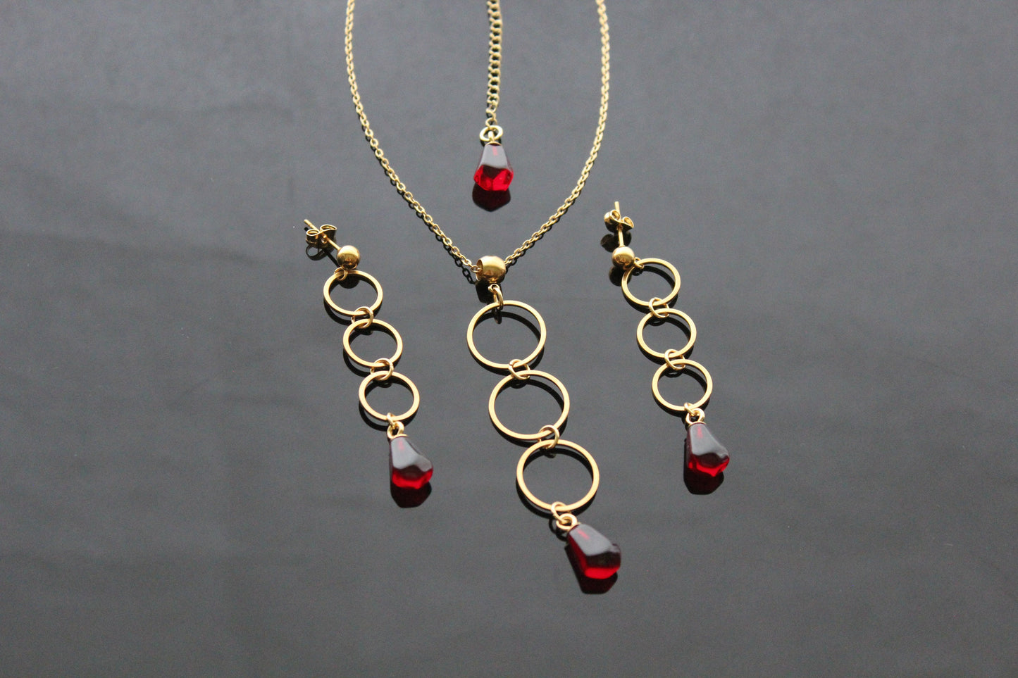 18K gold plated stainless steel handmade non tarnish pomegranate resin seeds jewelry set (Copy)
