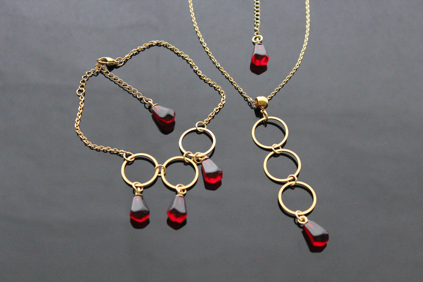 18K gold plated stainless steel handmade non tarnish pomegranate resin seeds jewelry set (Copy)