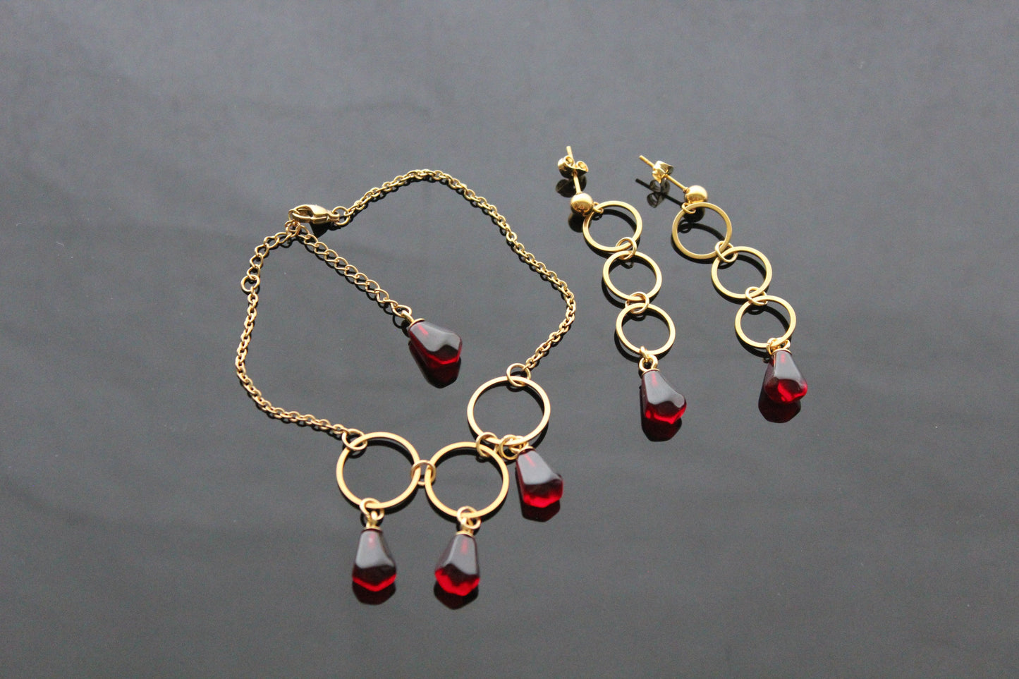 18K gold plated stainless steel handmade non tarnish pomegranate resin seeds jewelry set (Copy)