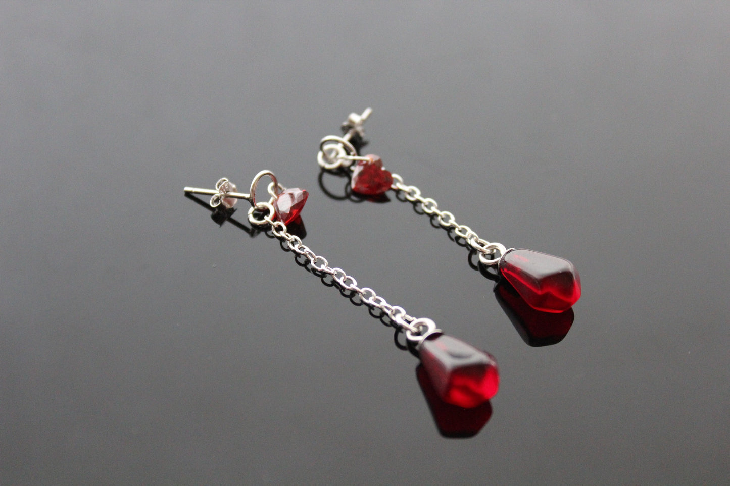 925 sterling silver pomegranate seeds jewelry set with Swarovski heart crystals and glass beads