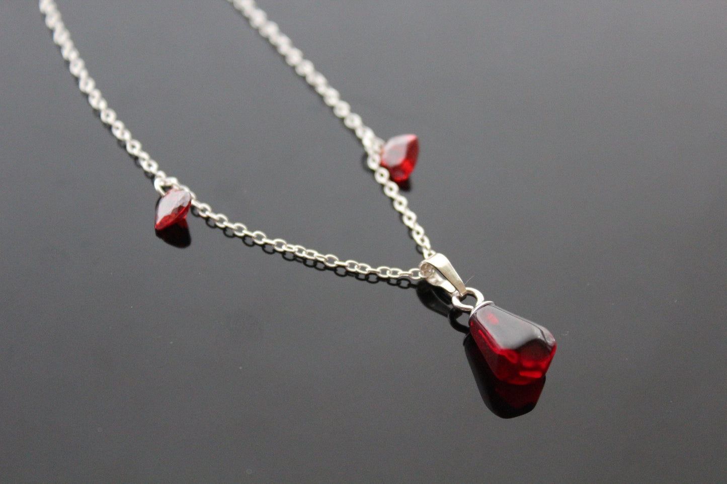 925 sterling silver pomegranate seeds jewelry set with Swarovski heart crystals and glass beads