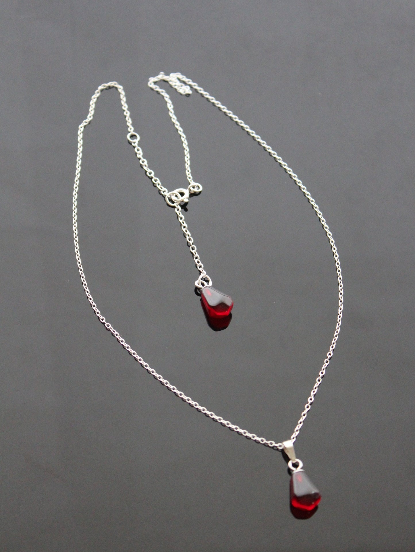 925 sterling silver pomegranate seeds jewelry set with Swarovski heart crystals and glass beads