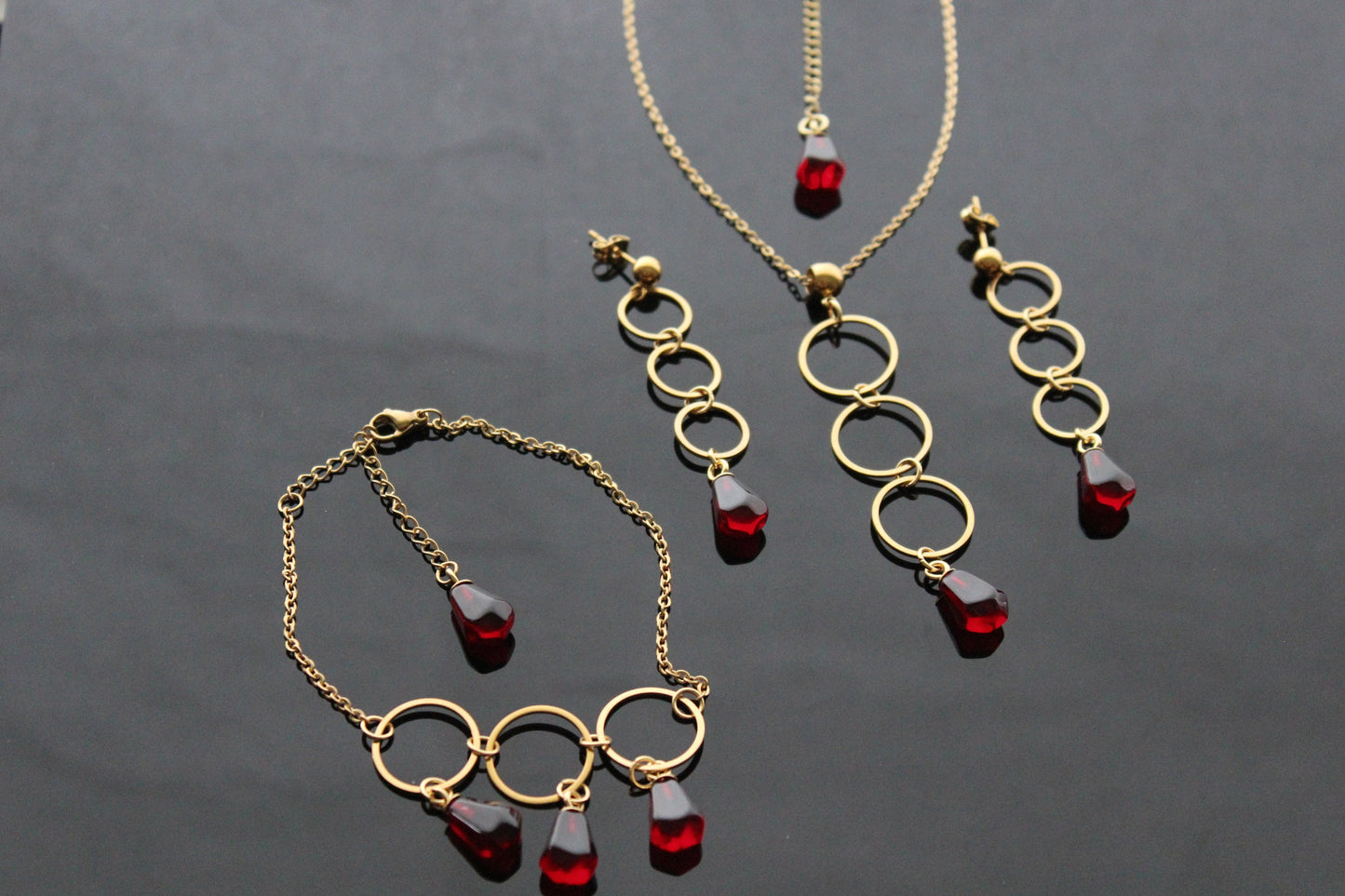 18K gold plated stainless steel handmade non tarnish pomegranate resin seeds jewelry set (Copy)