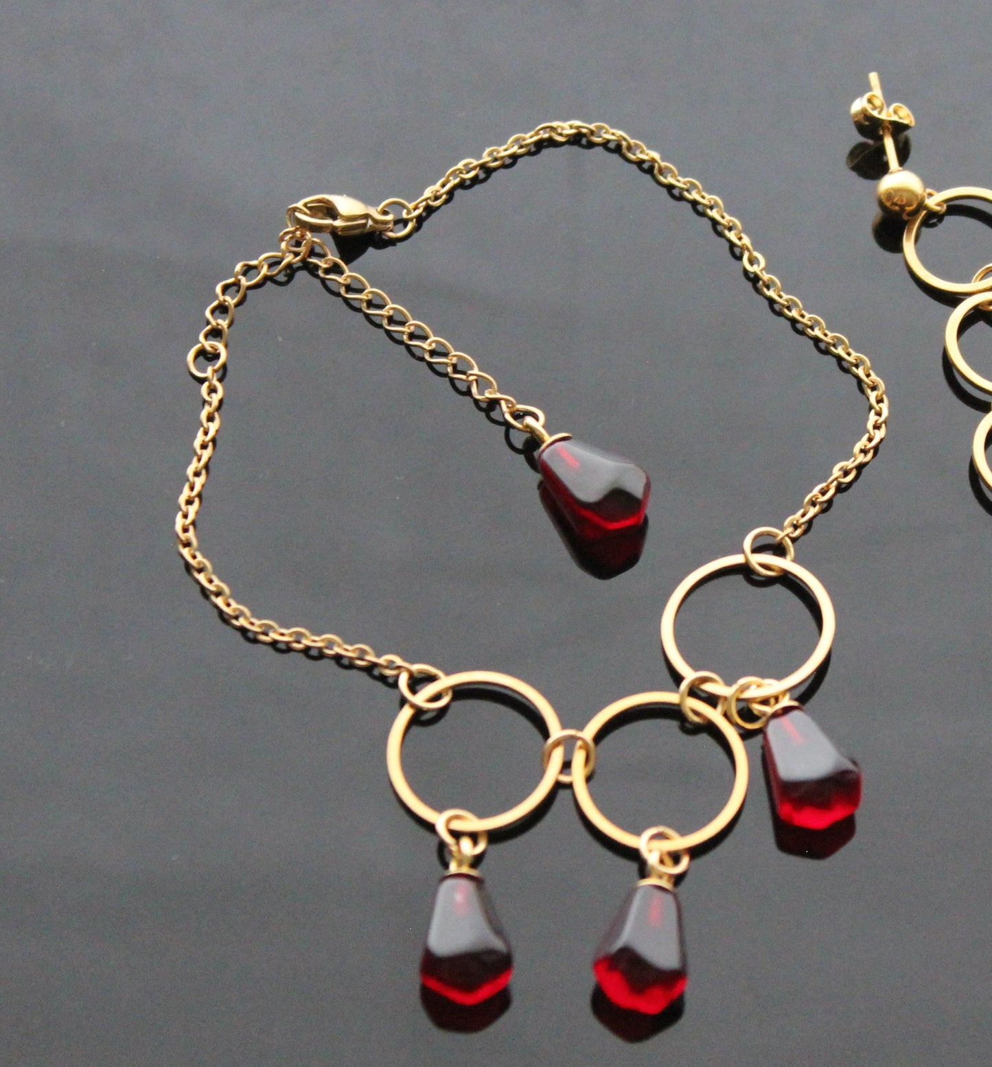 18K gold plated stainless steel handmade non tarnish pomegranate resin seeds jewelry set (Copy)