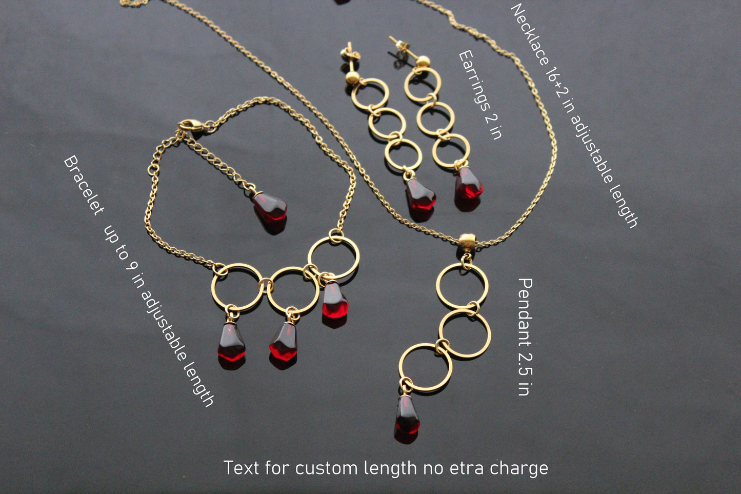 18K gold plated stainless steel handmade non tarnish pomegranate resin seeds jewelry set (Copy)
