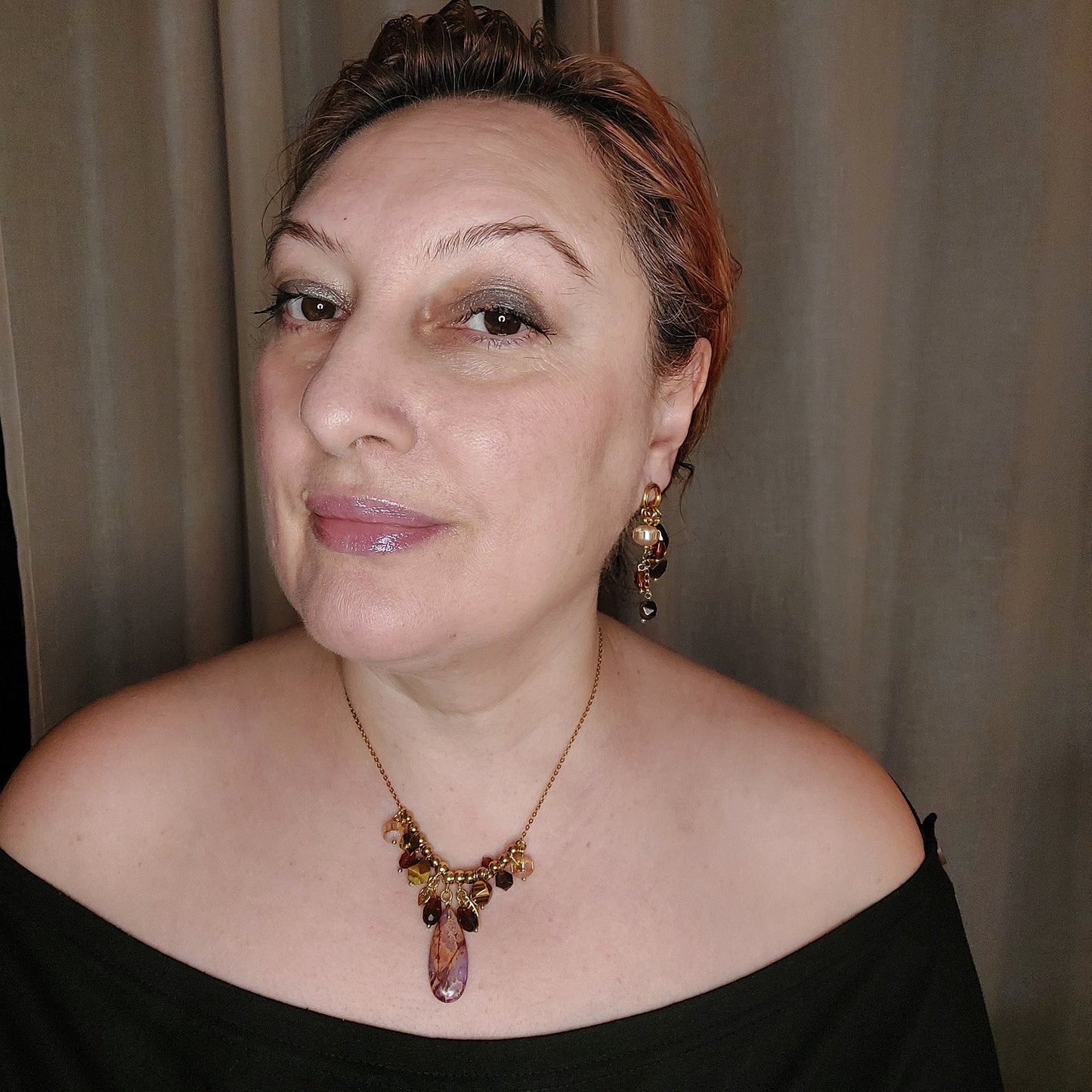 Handmade beaded jewelry with natural jasper, tiger eye, glass and 18K gold plated stainless steel