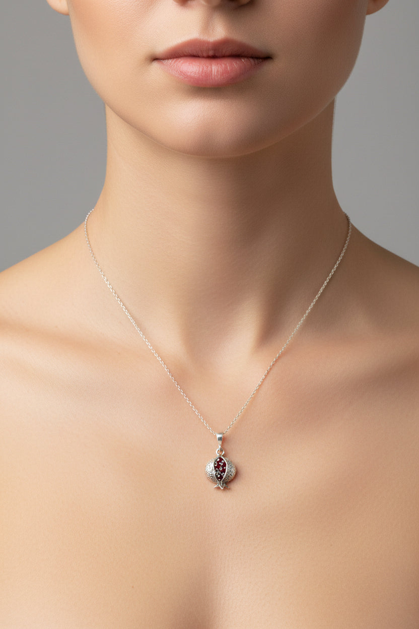 925 sterling silver small delicate pomegranate earrings and necklace