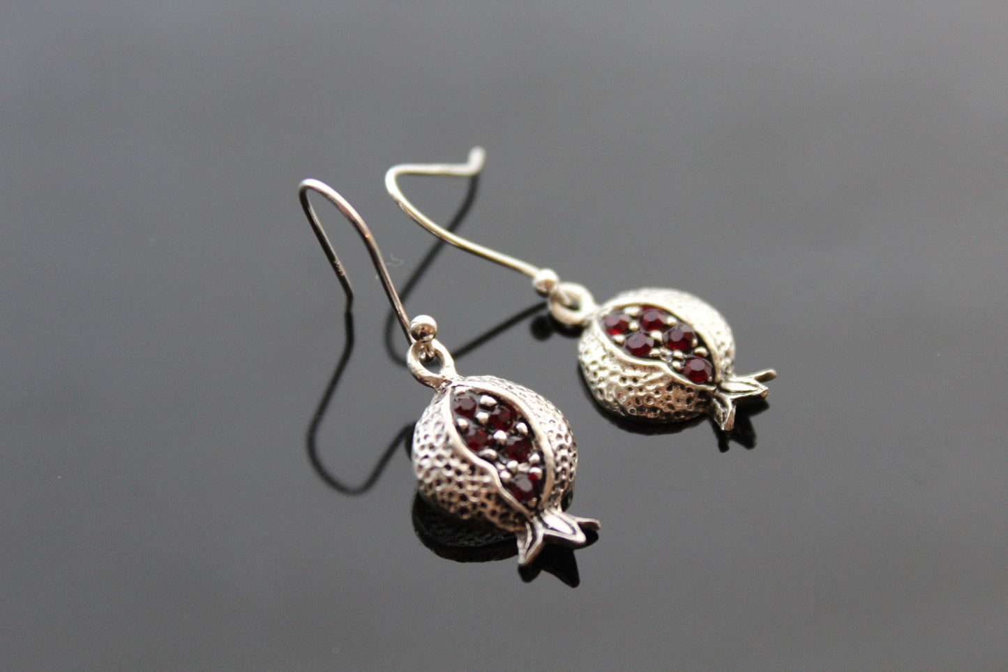 925 sterling silver small delicate pomegranate earrings and necklace