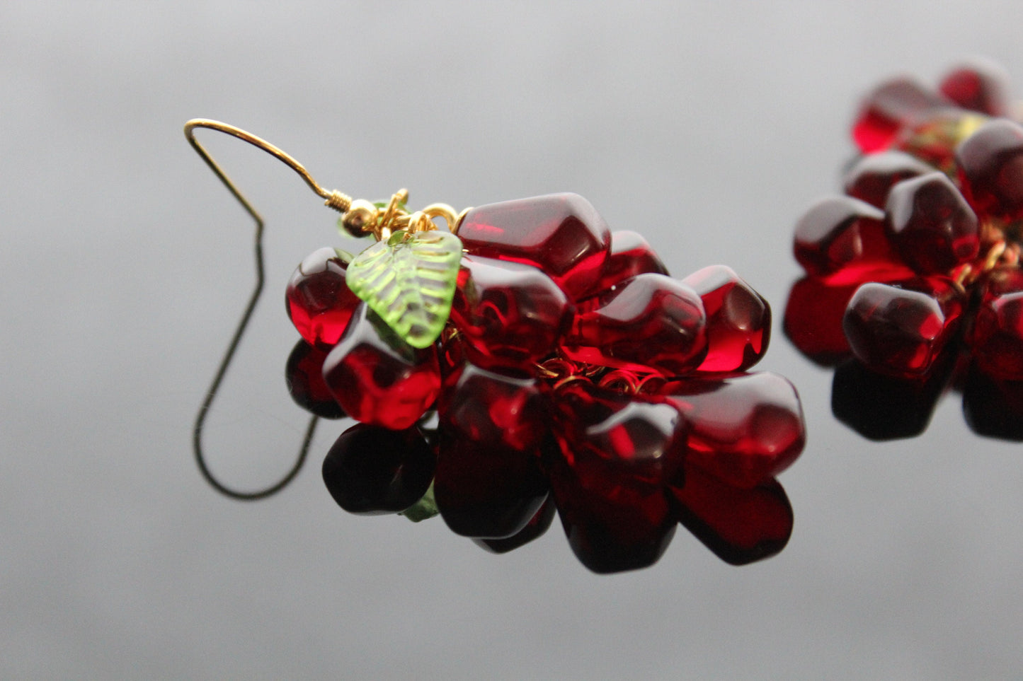 Handmade pomegranate seeds 18K gold plated stainless steel earrings with high quality resin charms
