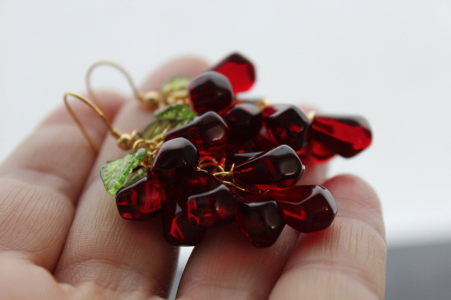 Handmade pomegranate seeds 18K gold plated stainless steel earrings with high quality resin charms