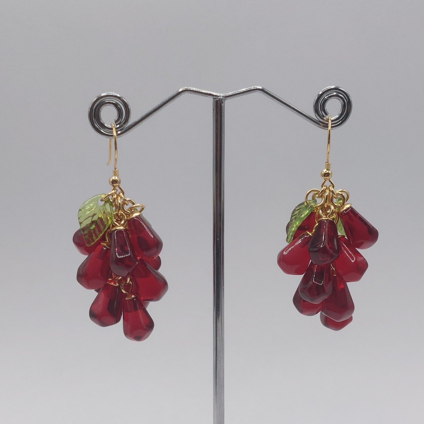 Handmade pomegranate seeds 18K gold plated stainless steel earrings with high quality resin charms