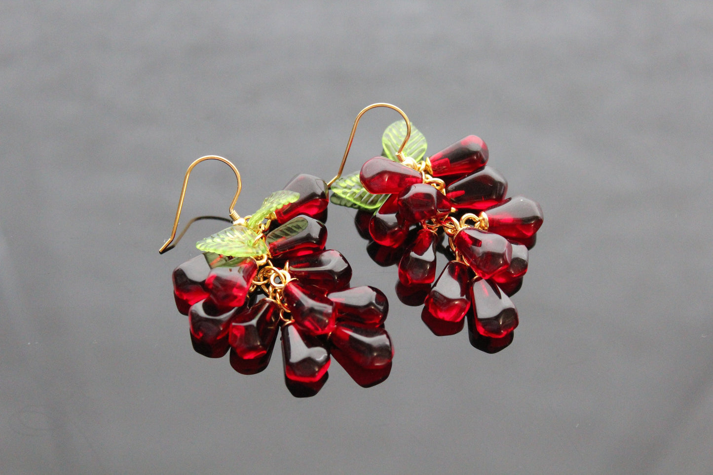 Handmade pomegranate seeds 18K gold plated stainless steel earrings with high quality resin charms