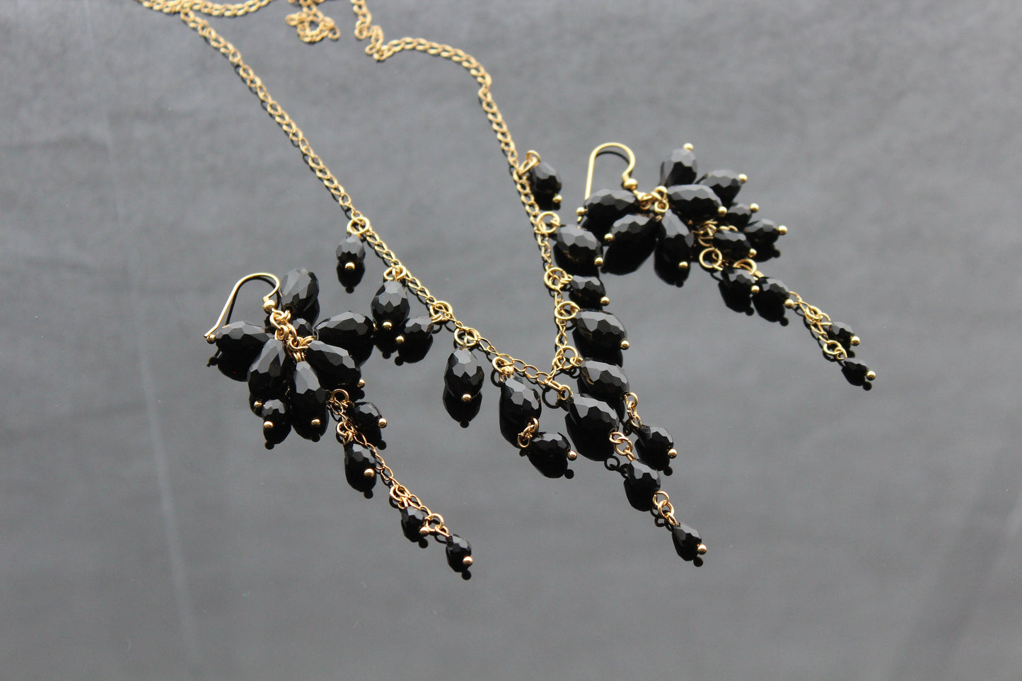Handmade black glass jewelry set with 18K gold plated stainless steel parts