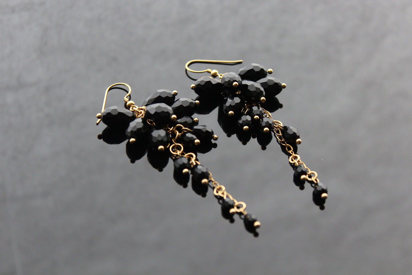 Handmade black glass jewelry set with 18K gold plated stainless steel parts