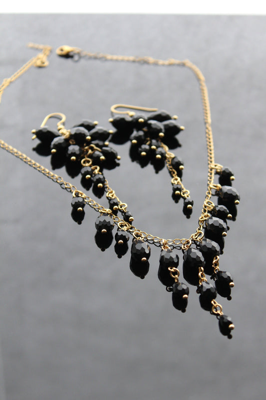 Handmade black glass jewelry set with 18K gold plated stainless steel parts