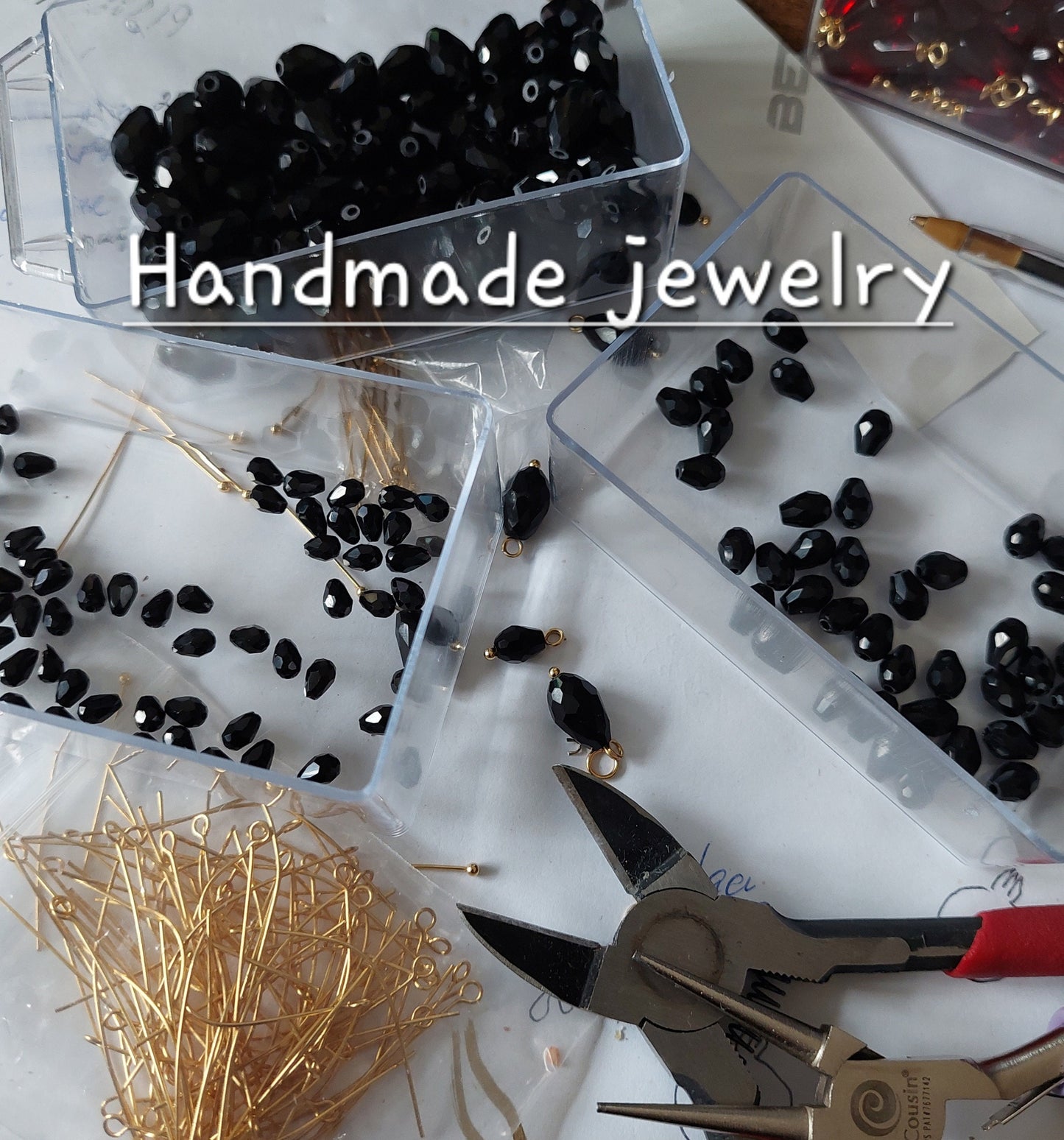 Handmade black glass jewelry set with 18K gold plated stainless steel parts