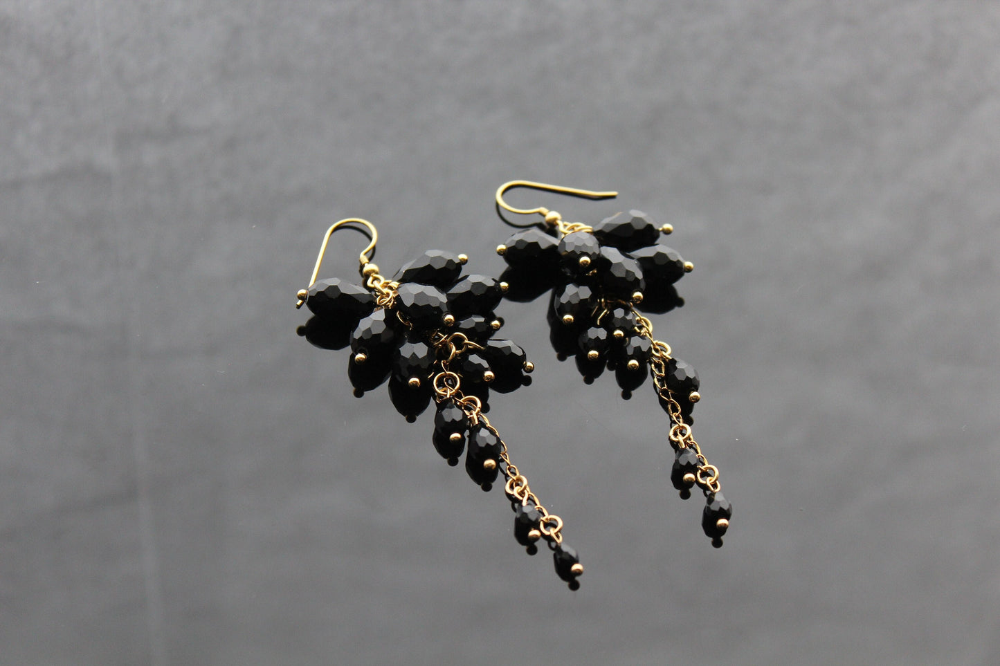 Handmade black glass jewelry set with 18K gold plated stainless steel parts