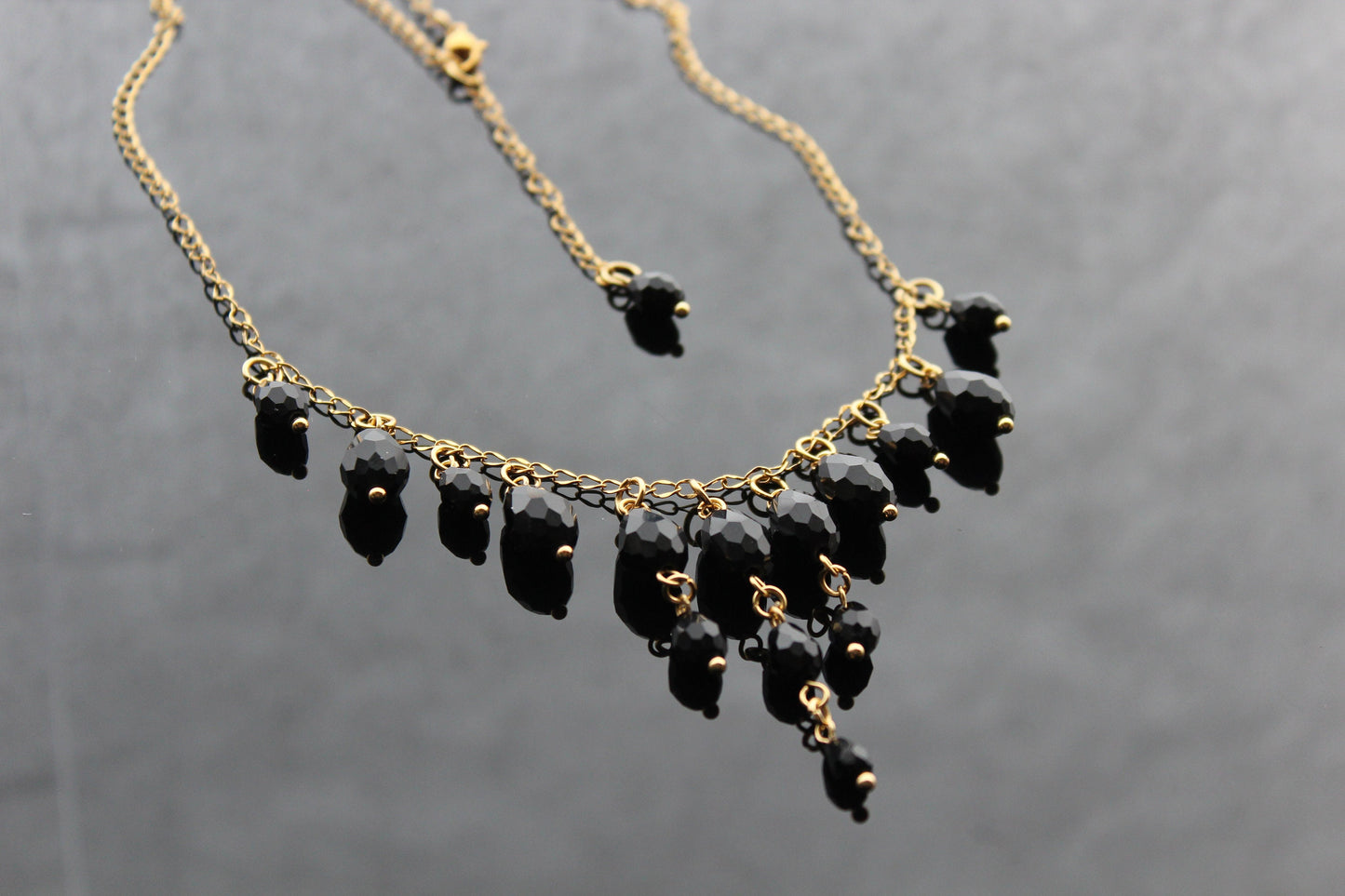 Handmade black glass jewelry set with 18K gold plated stainless steel parts