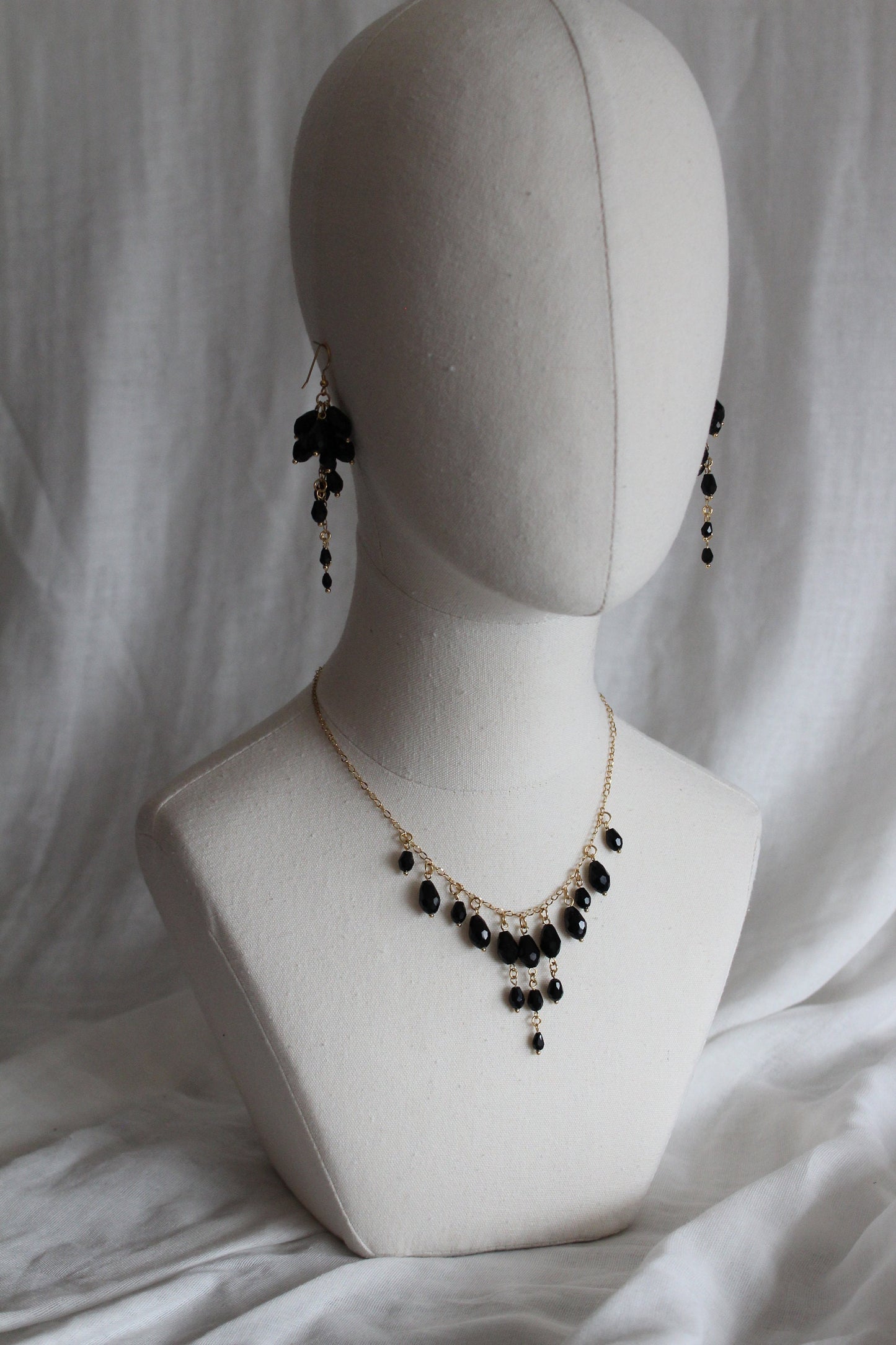 Handmade black glass jewelry set with 18K gold plated stainless steel parts